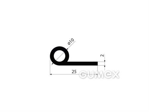 "P" Gummiprofil mit Loch, 25x10/2mm, 70°ShA, EPDM, -40°C/+100°C, schwarz, 